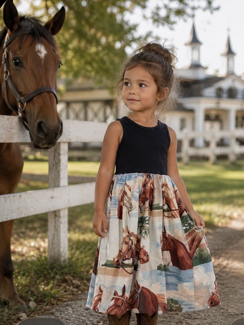 Vintage Reworked Hankie Babies 2T - 3T Girls Maxi Long Equestrian Dress Handmade